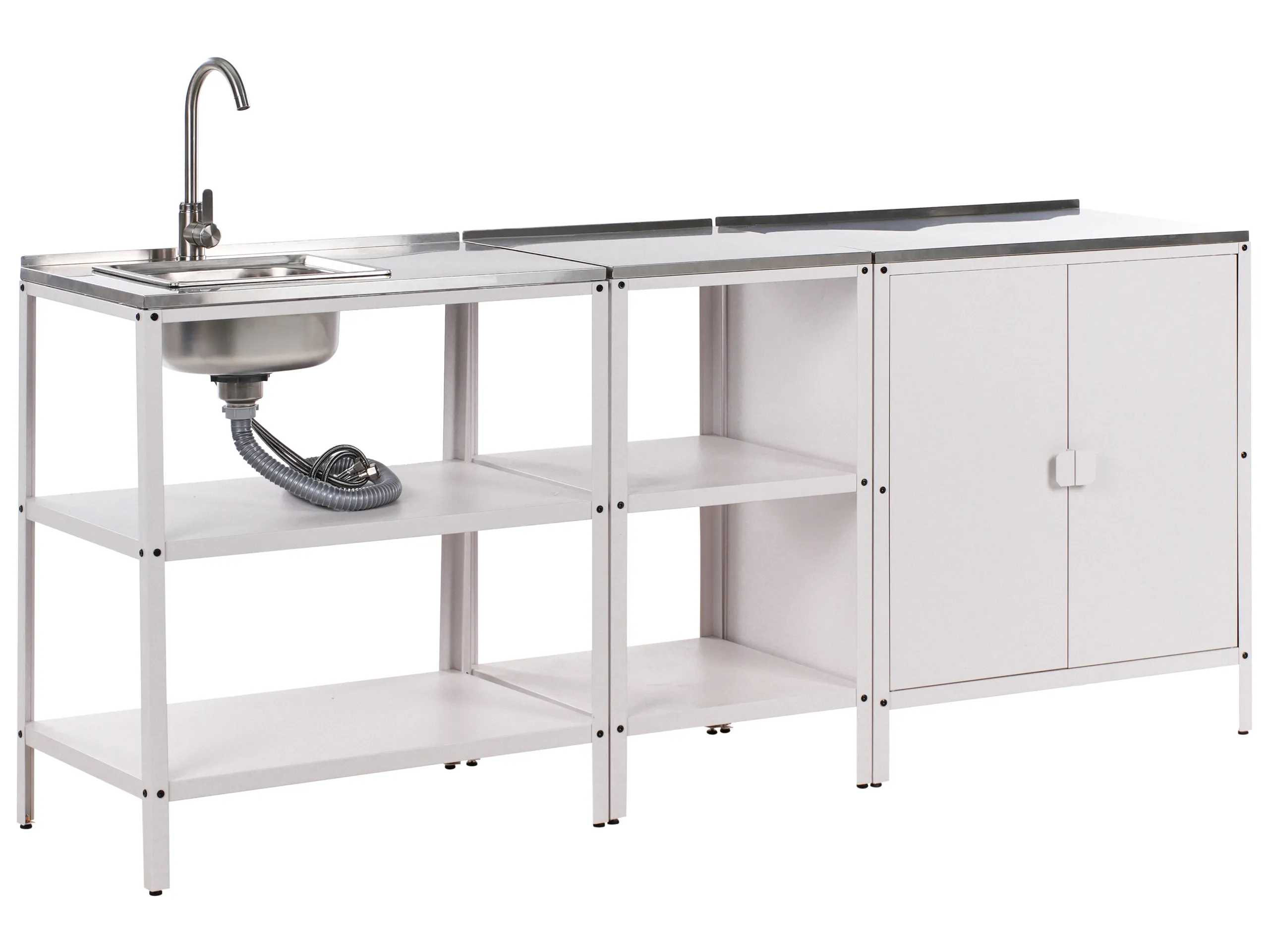 Conjunto de 3 muebles de cocina exterior con fregadero VILAMA Metal Blanco