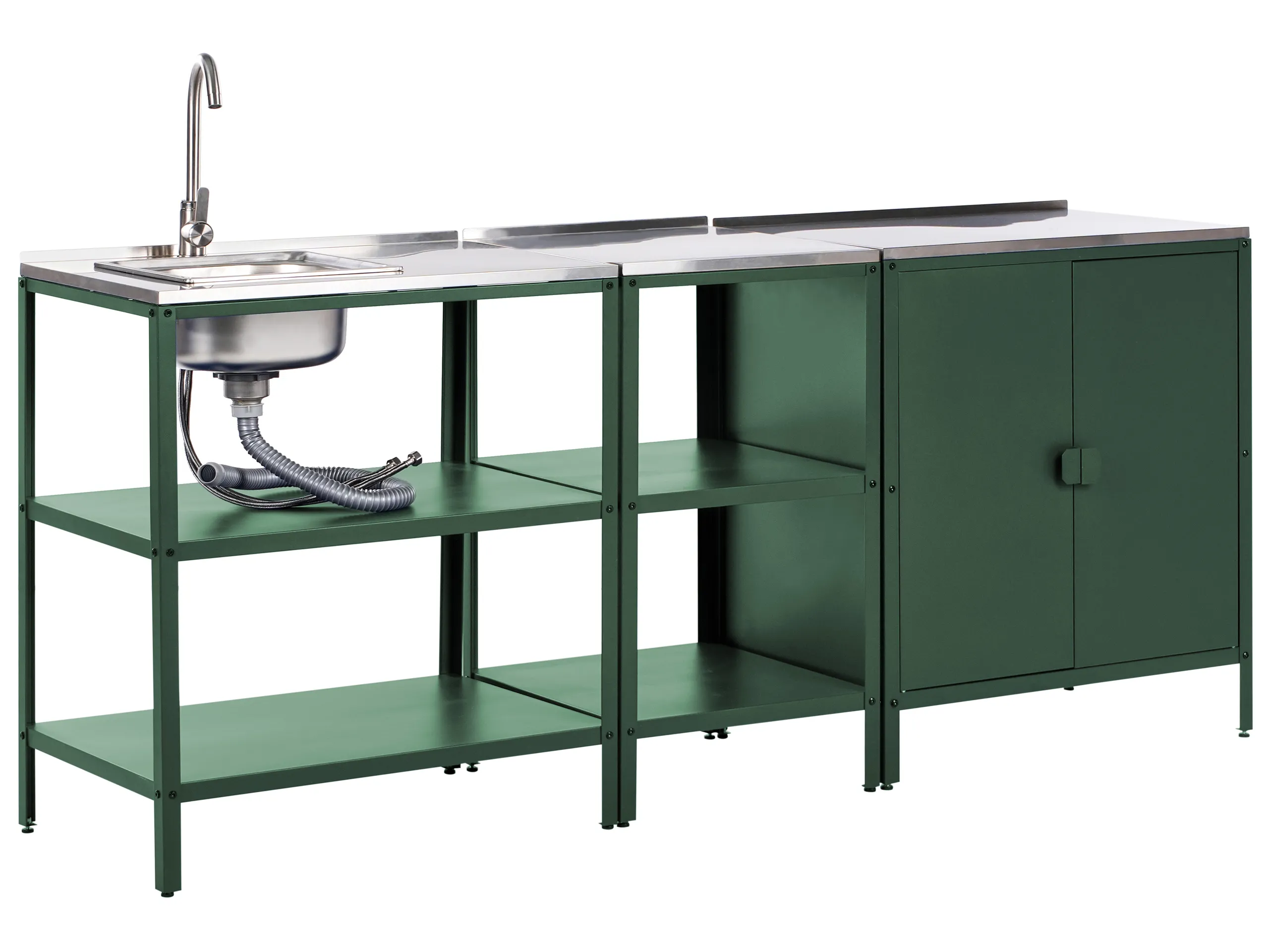 Conjunto de 3 muebles de cocina exterior con fregadero VILAMA Metal Verde