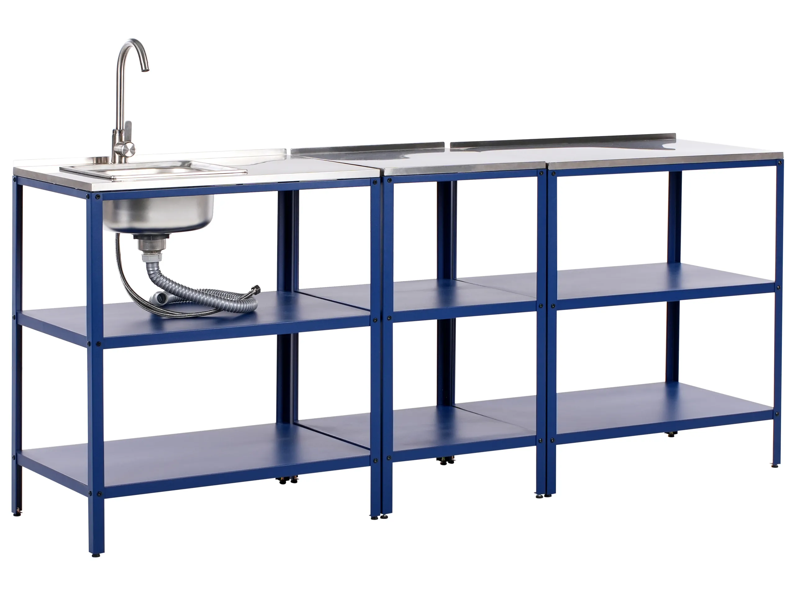 Conjunto de 3 muebles de cocina exterior con fregadero VILAMA Metal Azul