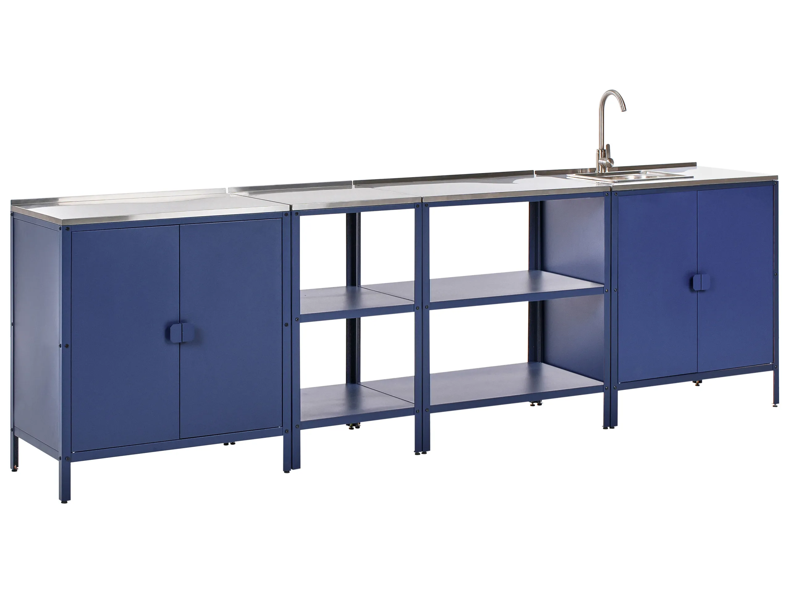 Conjunto de 4 muebles de cocina exterior con fregadero VILAMA Metal Azul