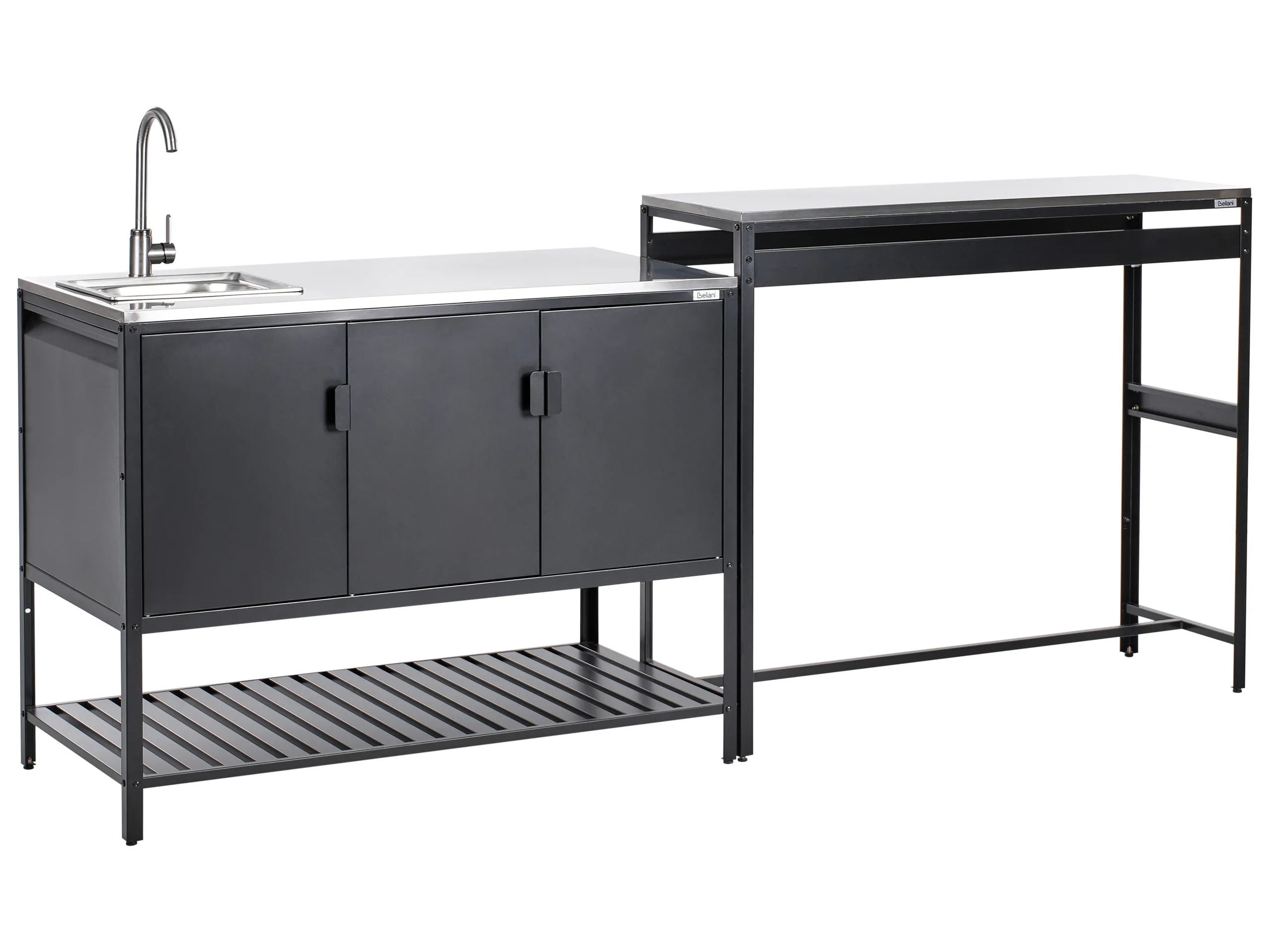 Conjunto de 2 muebles de cocina exterior con fregadero MAENZA Metal Negro