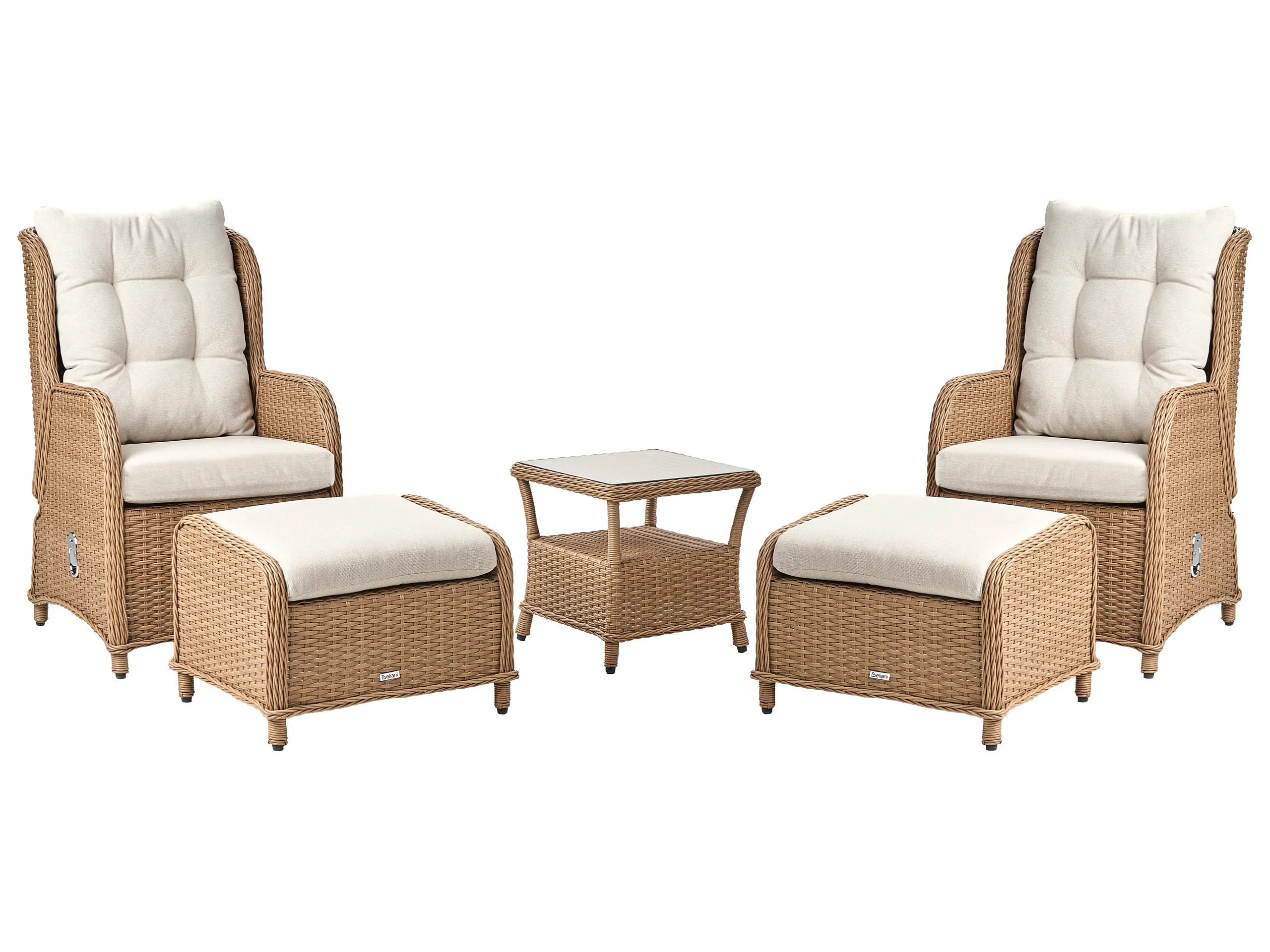 Garden Lounge Set with Table and Ottoman 2 Seater PONZA PE Rattan Brown