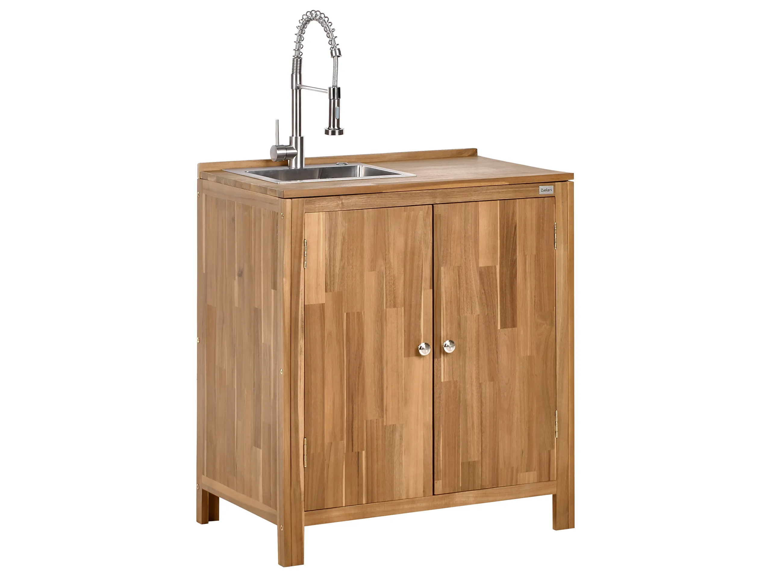Armario de cocina exterior con fregadero VENOSA Madera de acacia Marrón/Plateado