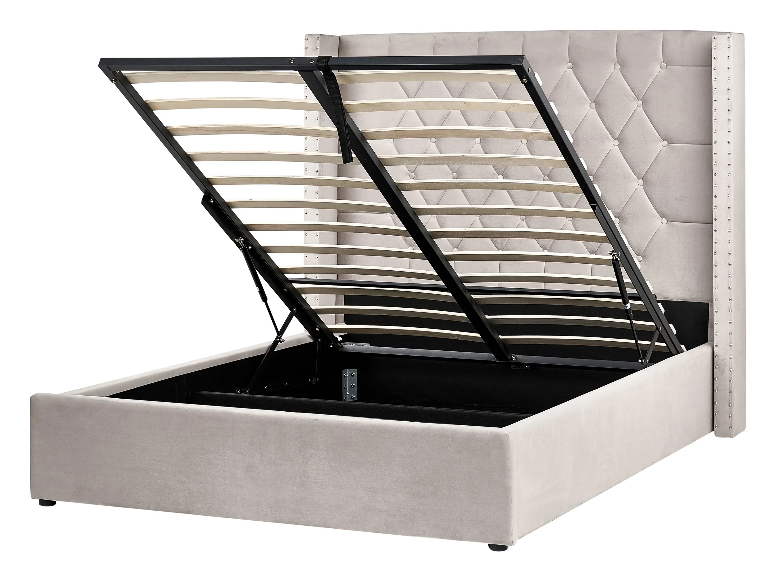 Cama con almacenaje Terciopelo LUBBON 140 x 200 cm Gris pardo