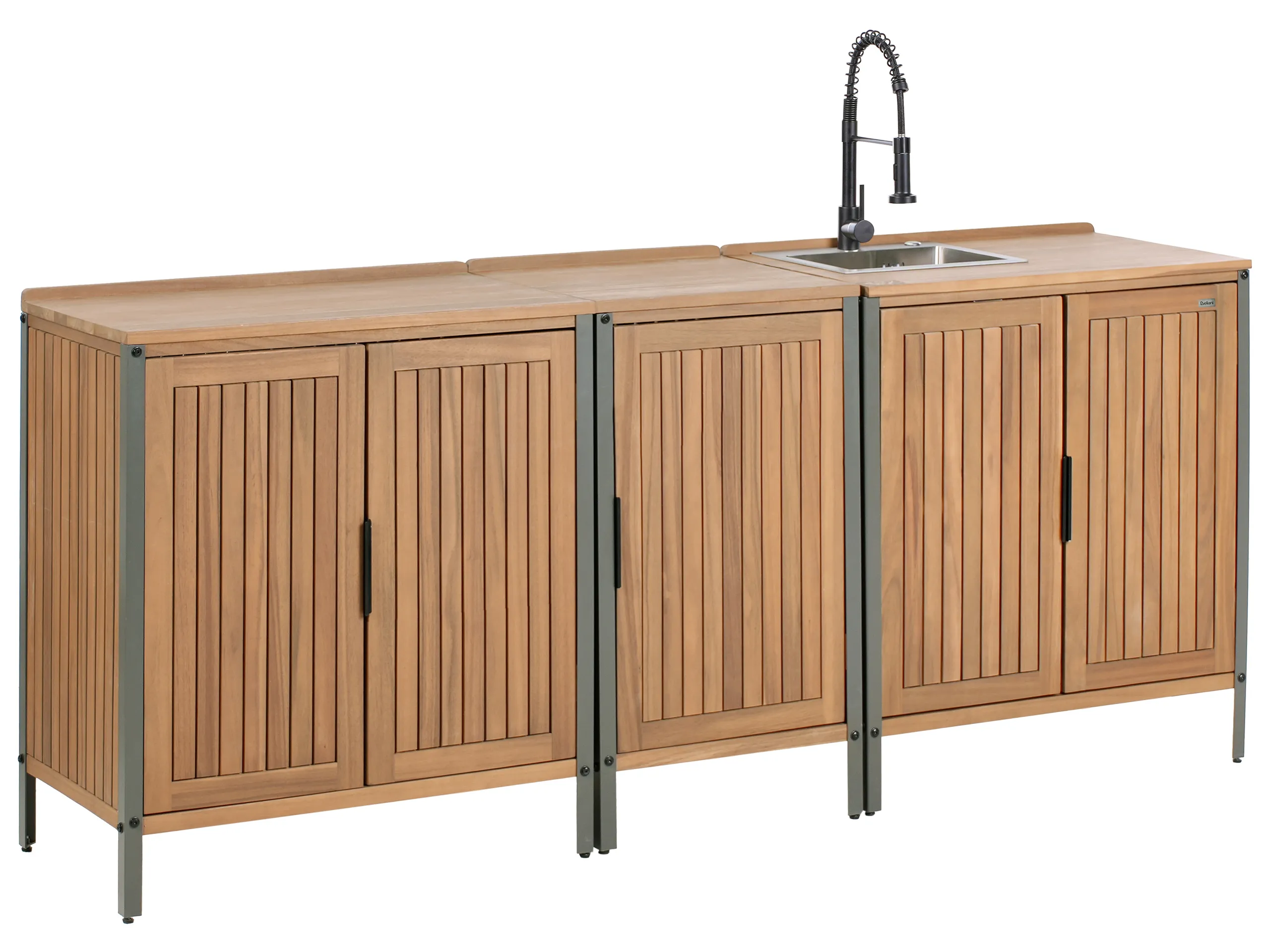 3 Piece Outdoor Kitchen Set with Sink IVREA Certified Acacia Wood Brown/ Black