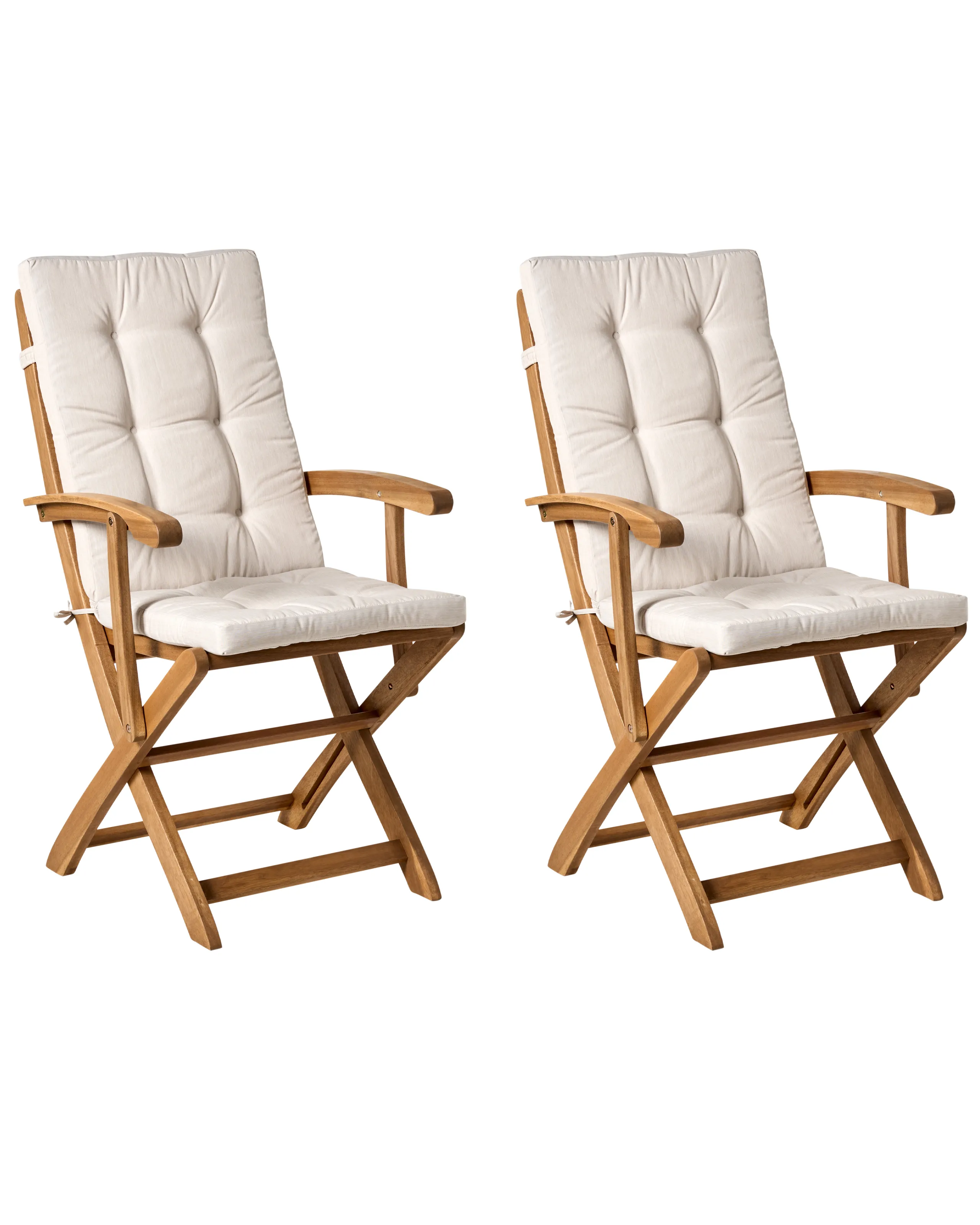 Conjunto de 2 sillas de jardín con cojines MAUI PREMIUM Madera de acacia Beige claro