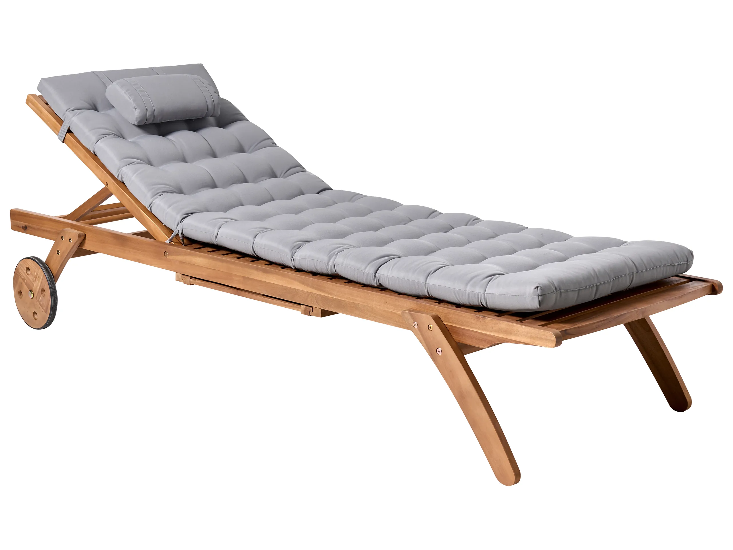 Sun Lounger with Cushion CESANA PREMIUM Reclining Acacia Wood Light Grey