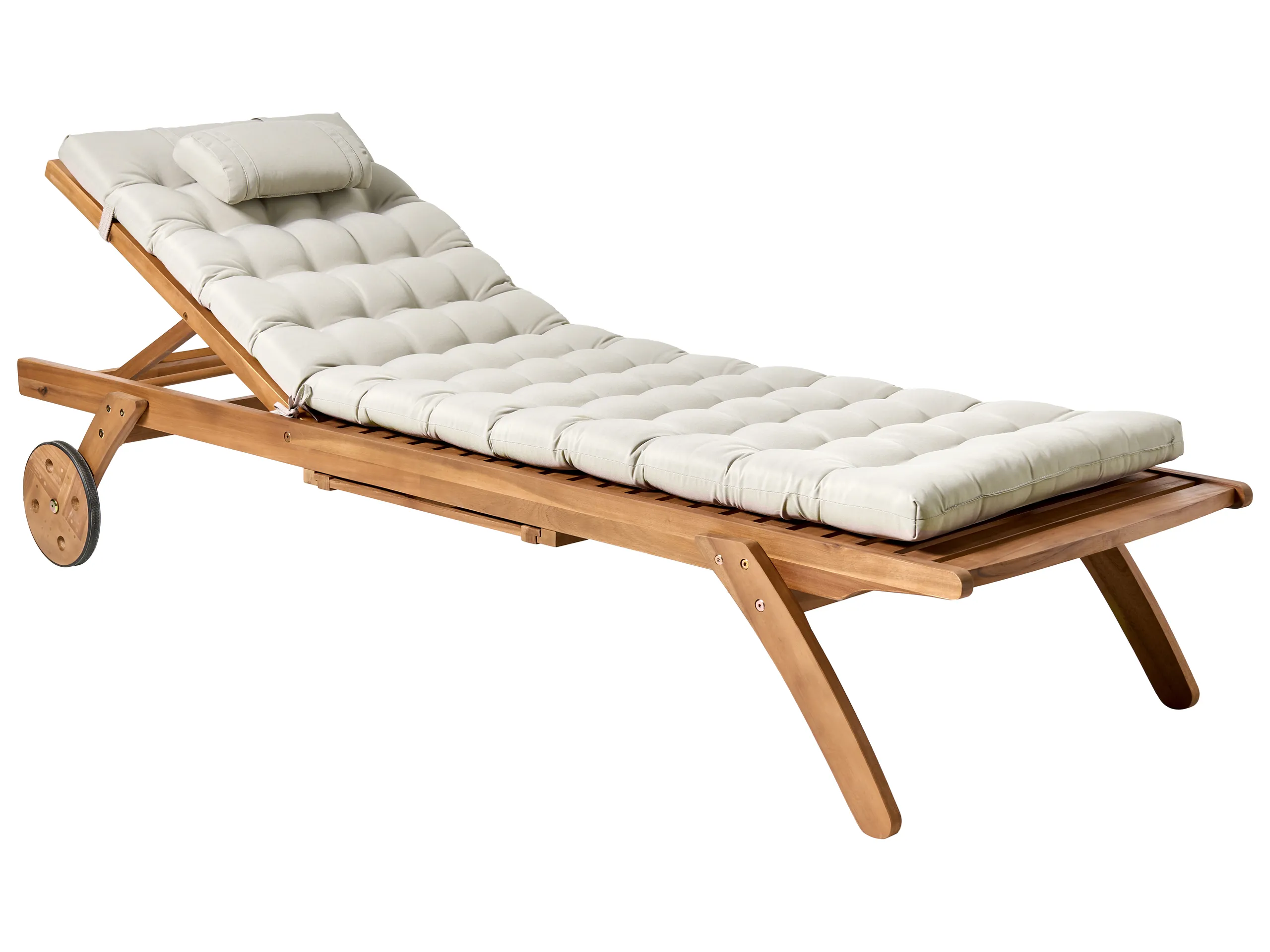 Sun Lounger with Cushion CESANA PREMIUM Reclining Acacia Wood Taupe