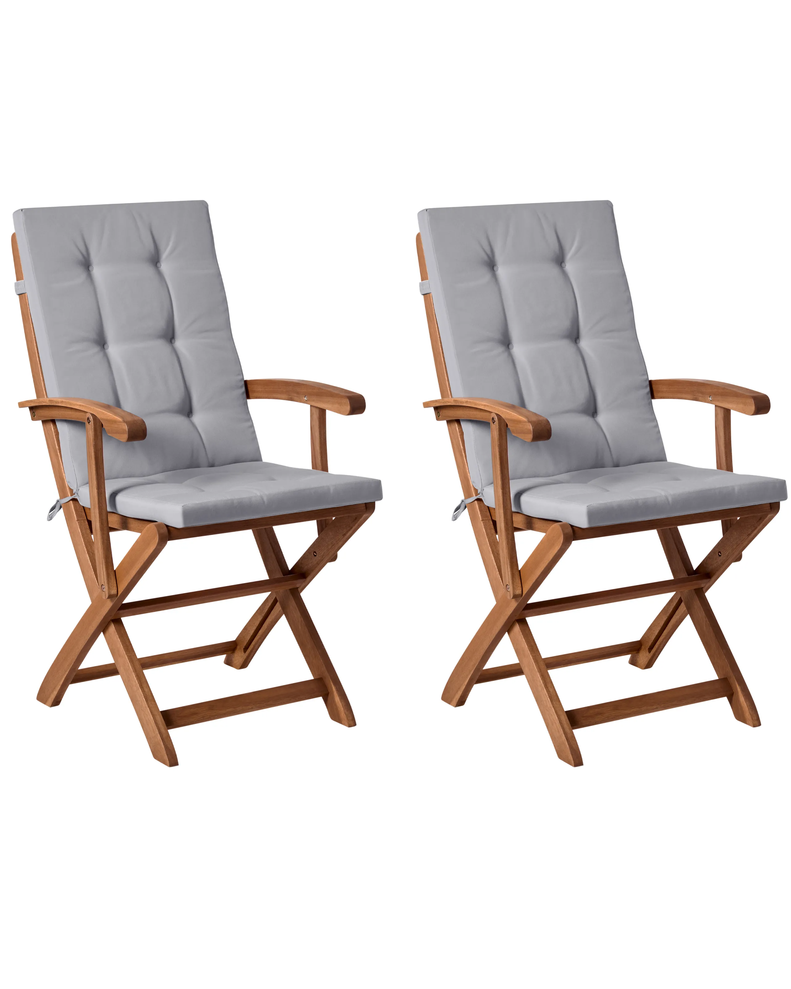 Conjunto de 2 sillas de jardín con cojines MAUI PREMIUM Madera de acacia Gris claro