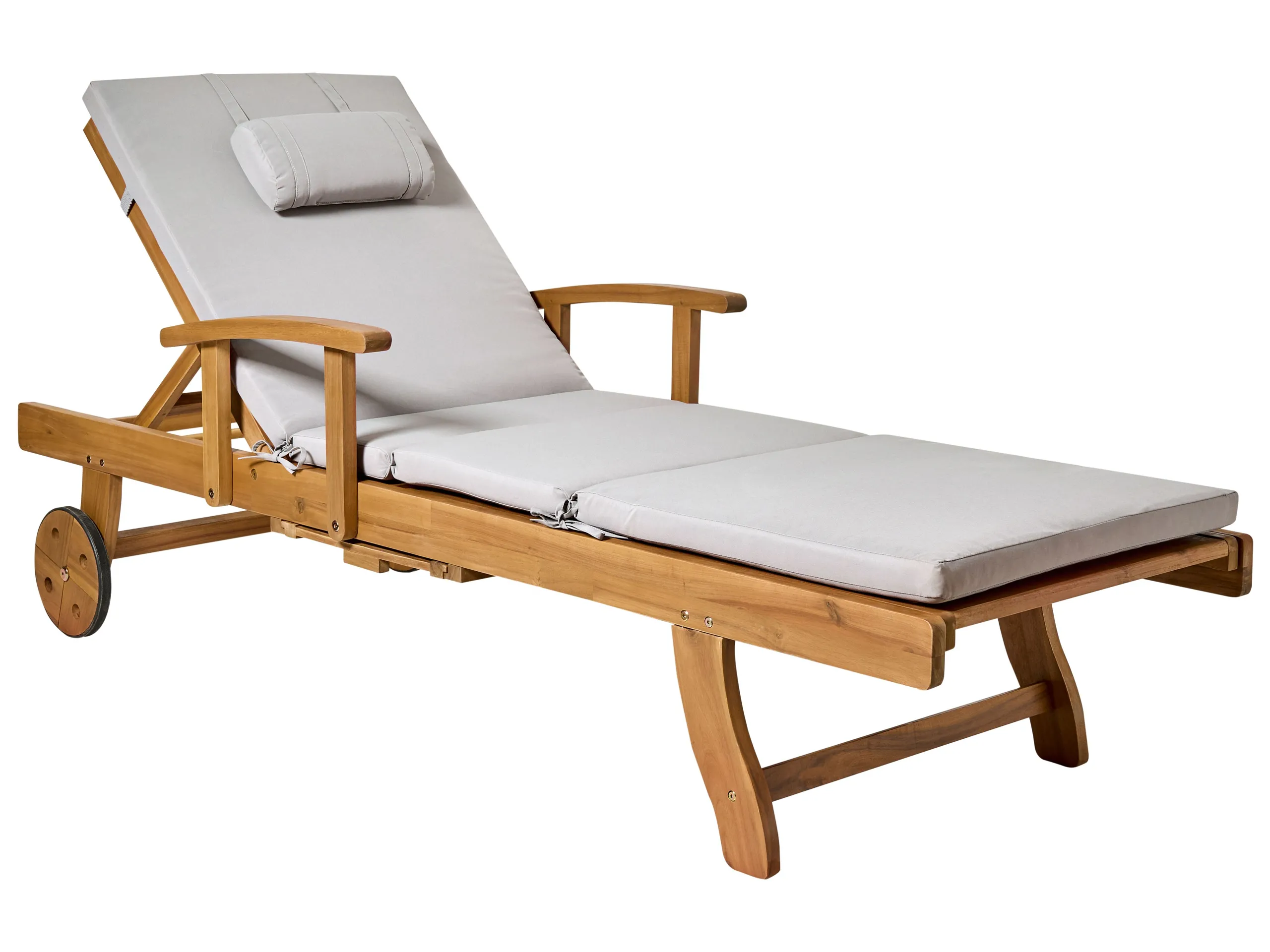 Sun Lounger with Cushion JAVA PREMIUM Reclining Acacia Wood Light Grey