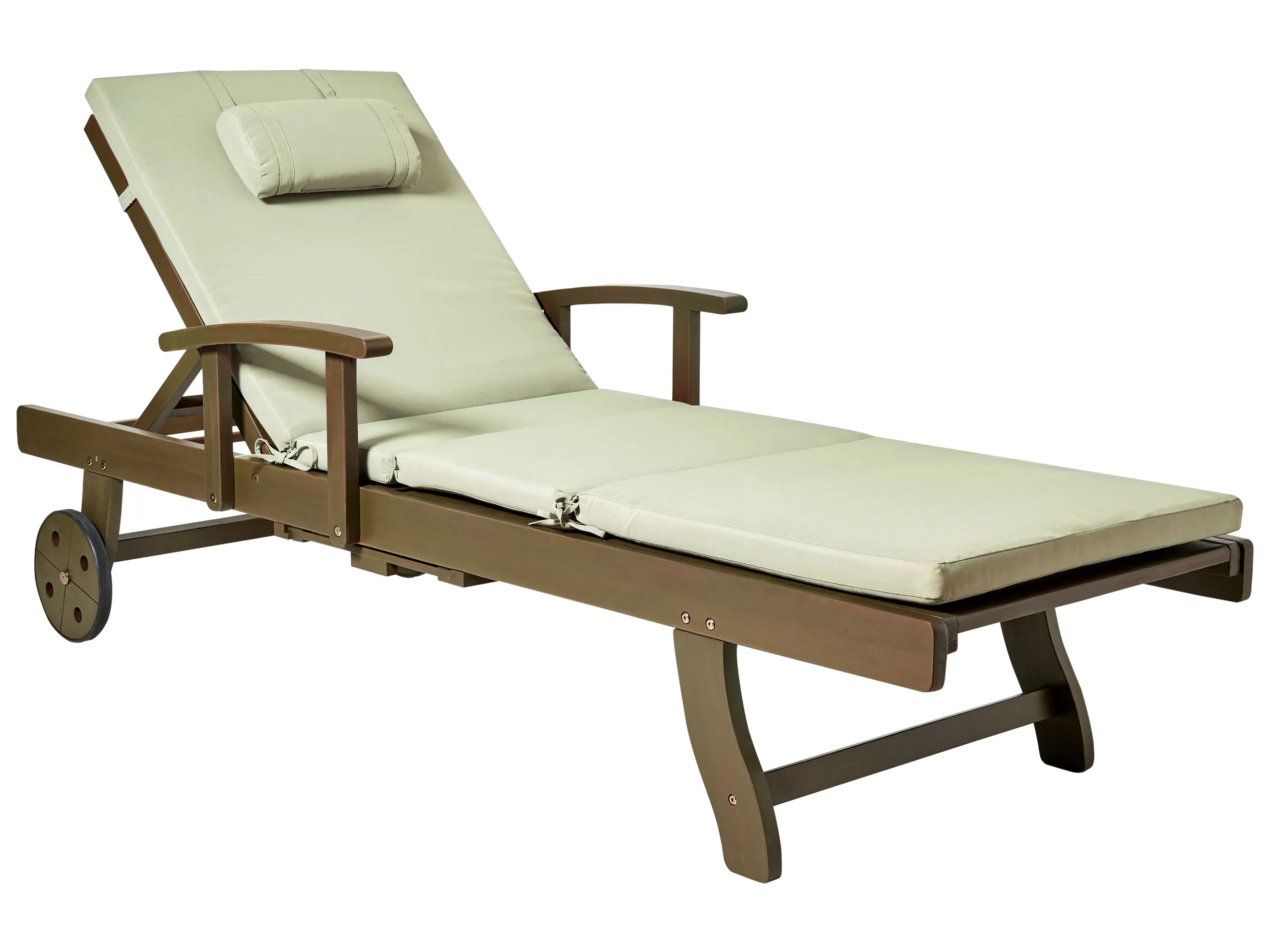 Sun Lounger with Cushion AMANTEA PREMIUM II Reclining Acacia Wood Green